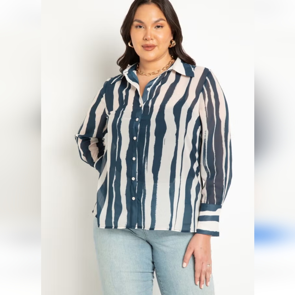 Eloquii Striped Button-Up Blouse